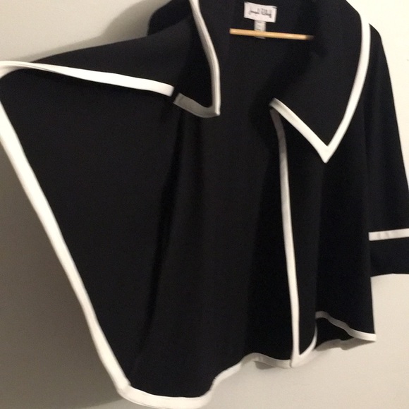 LIKE NEW WITH TAG Joseph Ribkoff Asymmetrical Black White Trim, Wrap Jacket Cape - Picture 10 of 14